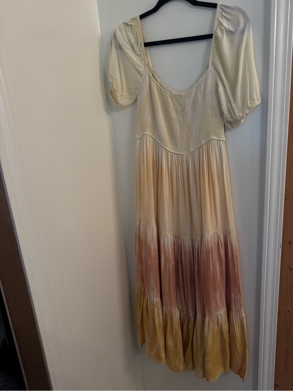 Storia Cream Ombre Maxi Dress with Pink and Yellow Tiers